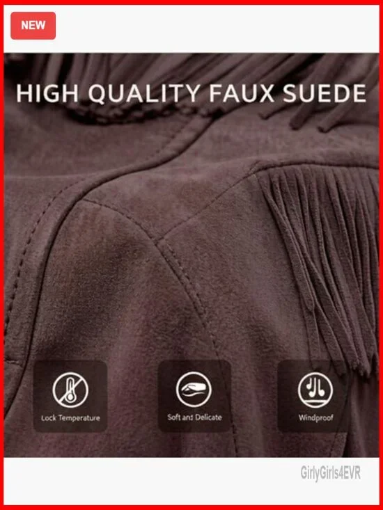 Faux Leather Moto Jacket with Tassel Trim and Adjustable Belt - Picture 5 of 7